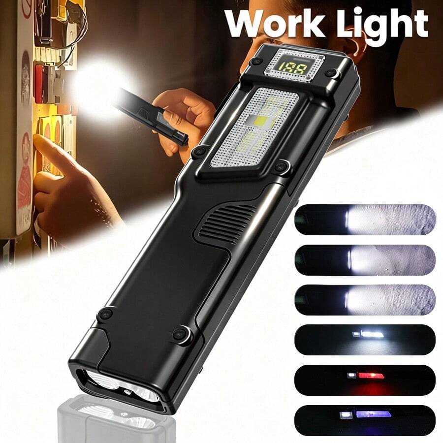 1支EDC战术可充电手电筒，双开关LED手电筒，带数字显示，6种模式，适用于露营和紧急情况。 - 多色 - 查看 1