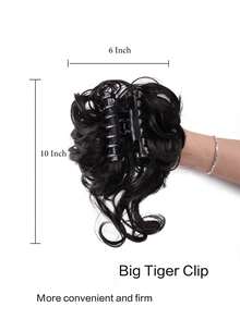 女士凌乱发髻发夹，蓬松高马尾合成卷发发髻接发片，带发夹 - 黑色 - 查看 5