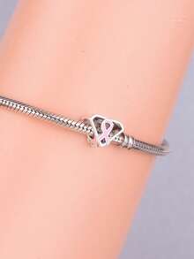 1pc Elegant 925 Sterling Silver Pink Inverted Triangle Pendant, Suitable As Birthday Gift For Men And Women - Silver - View 3