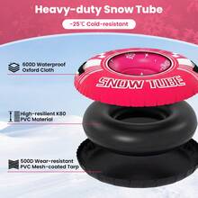 COSTWAY Inflatable Snow Tube Sled, 42" Heavy Duty Snow Tubing For Sledding With Detachable Tow Strap, Cold-Resistant PVC, 3-In-1 Valve & Handles, Winter Outdoor Fun Snow Toy, Pink/Orange/Blue - Pink - View 2