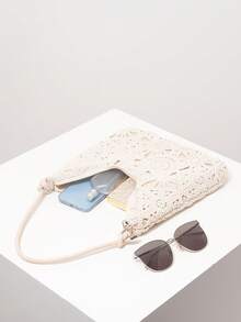 印花单肩包，波西米亚风夏季沙滩包，旅行必备，女士度假装备，钩针编织套装，优雅女士钱包，女士礼物（图案随机） - 杏色 - 查看 6