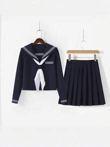 1件套学生制服角色扮演套装，藏蓝色JK制服套装，适合校园装扮、情人节派对、化装舞会、毕业照拍摄、下午茶约会等场合。 - 彩色 - 查看 11