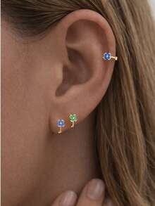 1件S925纯银四叶草花朵耳钉 - 经典简约优雅耳环 - 單隻 - 查看 8