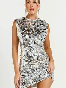 Summer And Autumn Women's Solid Color Sequin Strapless Sexy Mini Dress, Perfect For Sisters, Party Wear, Featuring Gorgeous Sequins That Will Attract All Eyes. - 銀色 - 查看 2