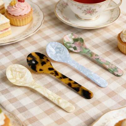 1个可爱冰淇淋勺，复古蛋糕装饰勺，果酱勺，生日派对甜点勺，装饰道具，节日DIY工艺品，棕色/米色/绿色/紫色可选