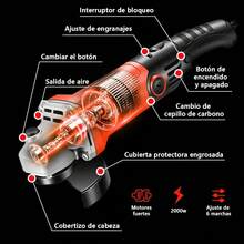 Esmeriladora Angular Herramienta Eléctrica para Metal y Piedra2500 W Con Motosierras + Taladro 3 En 1 Naranja - Tipo de Enchufe A USA (110-127V) - Ver 6