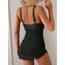 Swimdress For Women Tummy Control V Neck One Piece Swimsuit U Ring Bathing Suit Drawstring Swimwear For Beach Pool Vacation - Multicolor 642 - View 4