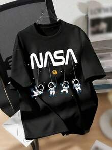 LOOPWEAR Casual Short-Sleeve T-Shirt With Graphic Print For Teenage Boys, Suitable For Summer - 黑色 - 查看 1
