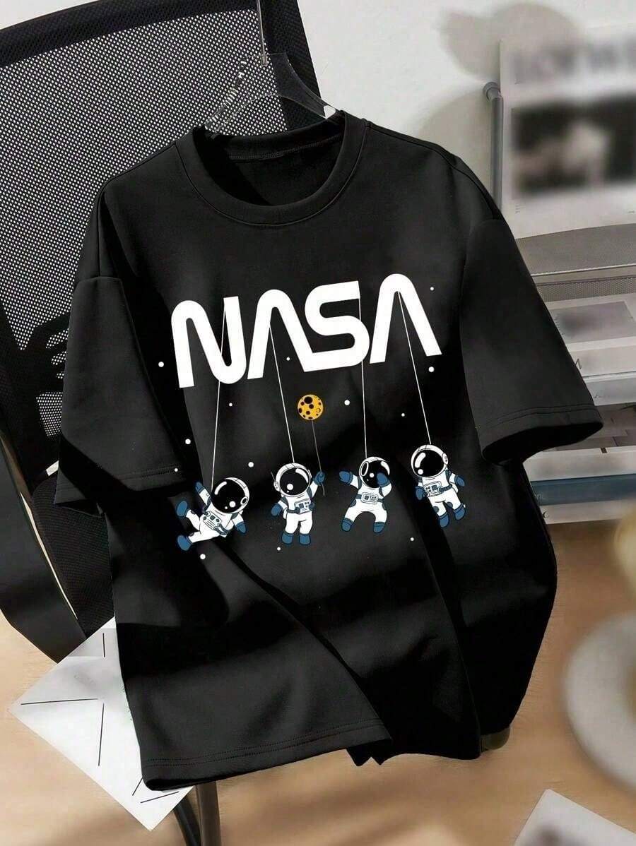 LOOPWEAR Casual Short-Sleeve T-Shirt With Graphic Print For Teenage Boys, Suitable For Summer - 黑色 - 查看 1