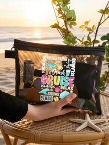 Bolsa de malla con diseños de estilo de vida de crucero, con patrones de letras, que presenta diseños de árbol de coco, concha marina, ballena y estrella de mar. Bolsa de almacenamiento portátil con cojín rojo, bolsa de cosméticos, bolsa de cuidado de la piel, artículo de viaje, suministros para dormitorio, regalo de boda, regalo del Día de la Madre, regalo de cumpleaños. - Multicolor - Ver 15