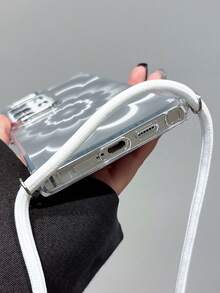 1pc New Phantom Flower Pattern Lanyard Phone Case, Compatible With IPhone 17 Pro Max, Fashion, Gradient Floral Design Compatible With IPhone 16 Pro, 15, 14, 13, 12, 11, S22/23/24/25/26 Ultra, Soft TPU Protective Cover - Silver - View 6