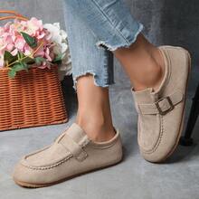 Women's Retro Suede Mules, Buckle-Strap Slip-On Clogs, Round-Toe Casual Loafers, Comfortable Flat Shoes For Everyday Wear. - 卡其色 - 查看 4