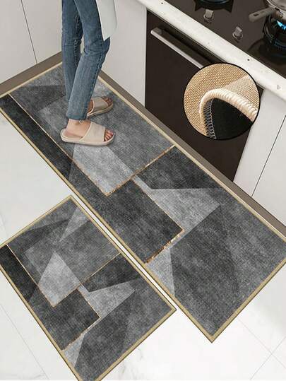 3,5 mm Kalınlığında Kauçuk Keten Mutfak Paspası, Geometrik Yama Desenli Su Emici Mutfak Kilimi, Soyulmayı Önleyen Kenarlı Kilim, Su Emici ve Kolay Temizlenebilir Paspas, Keten Yüzey, Sünger Orta ve Kauçuk Taban, Mutfak, Banyo, Çamaşır Odası, Koridor, Oturma Odası ve Diğer Alanlar İçin Uygundur