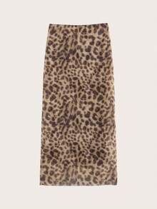 Women's Leopard Print Casual Skirt Spring - Mocha Brown - View 2