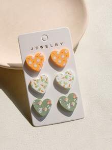 3 Pairs/Set Cute Rabbit, Carrot, Easter Egg, Heart Acrylic Stud Earrings Set, Holiday Party Gift For Women - Multicolor - View 1