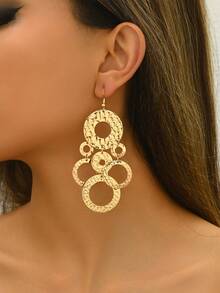 一对创意锤纹几何圆形夸张耳环，时尚优雅的女士首饰，适合日常佩戴、送礼、休闲和假日场合。 - 金黃色 - 查看 4