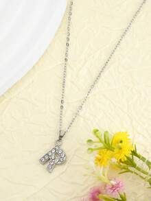 1件装 时尚嘻哈风格字母R微镶水钻极简吊坠项链 女士 - 銀色 - 查看 3