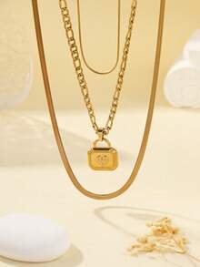 Bộ 3 dây chuyền mạ vàng 18K bằng thép không gỉ 304, dây chuyền ôm sát cổ, dây chuyền mắt xích với mặt dây chuyền hình trái tim. - Vàng - Xem 2