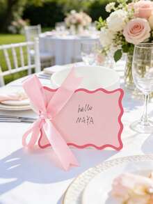 24 Stück Muschelform Namenskarten mit Schleifen, DIY rosa Hochzeit Tischnummern Karten, Hochzeit Platzkarten, Hochzeit Party Dekorationen, rustikale Hochzeit Tischdekoration, Hochzeit Party Zubehör, leere Namenskarten für Sitzplätze, für Hochzeit, Brautduschen, Abendessen, Empfänge, Geburtstag, Baby-Dusche, Party - Übersicht 2
