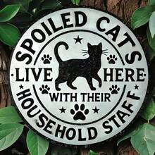 ❤️1pc "Spoiled Cats And Their Humans Live Here" Metal Sign - 8x8 Inch Durable Metal Wall Art, Suitable For Bedroom, Kitchen, Dining Room, Bar Decor - Unique Design, Easy To Hang, Great For Home, Office Or Gift, Random Hole Placement - Metal Wall Art, Tin Signs, Vintage Metal Signs, Retro Wall Decor, Rustic Metal Art, Cool Metal Signs, Man Cave Decor, Garage Signs, Classic Metal Art, Unique Wall Art - 彩色 - 查看 9