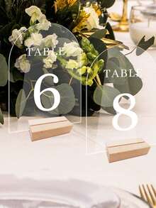 1pc Transparent Acrylic Wedding Table Number Plate - Romantic Wedding Seating Card, Party Birthday Event Dining Table Identifier - Large Hexagon With Small Base - View 2