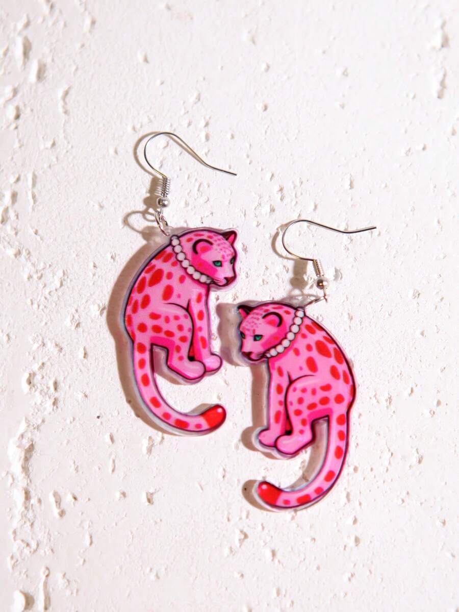 Pink Snail 女孩必备个性单品！粉色豹纹珍珠耳环，复古设计，街头风动物纹时尚单品。购物、派对、聚会和自拍的完美之选。 - 粉紅色豹紋 - 查看 1