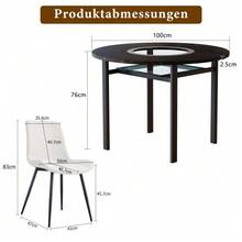 Modern Minimalist Round Table Set (With 4 White PU-Material Armchairs And Widened Comfort Seat Cushion), Round Table With 100 Cm Diameter In Black Wood Look, Suitable For Living Room. - Black - View 3