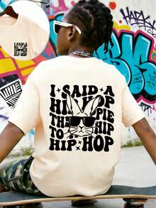 Camiseta con estampado de conejo de gafas de sol divertidas para niño preadolescente, adecuada para uso en vacaciones, uso casual, ropa urbana, top de verano de moda para niños. ¡Regalo ideal de Pascua para niños, conjunto perfecto para celebrar la Feliz Pascua! - Albaricoque - Ver 4