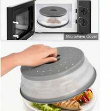 Microwave Splatter Cover Vented For Food, Splatter Guard & Colander Kitchen Gadget For Fruit Vegetables Microwave Plate Cover With Hook Hole,Silicone & Plastic (1 Pack)  Collapsible & Vented Silicone Splatter Guard Lid - Grey - View 6
