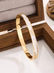 5 peças/conjunto ou 1 peça Bracelete Dourado de Aço Inoxidável, Design de Moda Clássico, Bracelete de Aço Inoxidável com Zircônia, Adequado para Uso Diário de Mulheres - Ouro amarelo - Visão 11