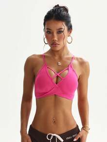 Women's Solid Color Removable Padded Racerback Sports Bra - Hot Pink - View 4