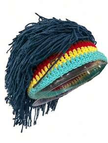 1顶男女通用雷鬼脏辫假发帽，趣味针织帽，时尚街头朋克摇滚滑雪帽 - 髒辮毛線帽 - 查看 15