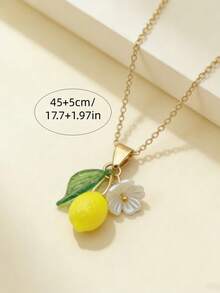 1pc Refreshing & Cute Resin Lemon Flower Pendant Necklace, Sweet Jewelry Gift For Women's Daily Wear - Yellow - View 2