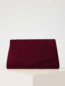 REMANLAND Bolsa clutch elegante em formato de leque plissado, com design minimalista e cores vibrantes. Uma companheira perfeita para encontros, galas e coquetéis, além de um presente ideal para mulheres. - Borgonha - Ver 1