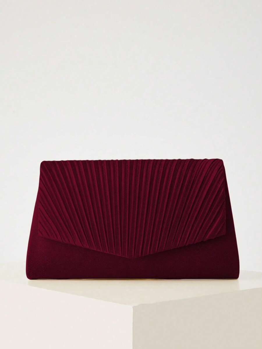 REMANLAND Bolsa clutch elegante em formato de leque plissado, com design minimalista e cores vibrantes. Uma companheira perfeita para encontros, galas e coquetéis, além de um presente ideal para mulheres. - Borgonha - Ver 1
