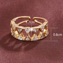 1枚优雅镂空菱形戒指，奢华闪亮开口戒指，时尚独特戒指设计，适合日常佩戴 - 戒指 - 查看 3