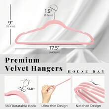 Blauesmeer 60 Pack Velvet Hangers, Velvet Hangers, Non-Slip Felt Hangers - Space-Saving, Non-Slip, Premium Black Suit Hangers, 360° Rotating Hook - 粉色 - 查看 3
