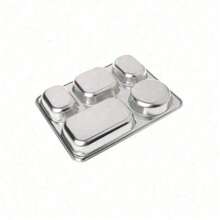 Stainless Steel Plate Food Containers Tray With Compartments Sliver Bento Lunch Boxs With Lid For Canteen Restaurant Tableware - Silver - View 4