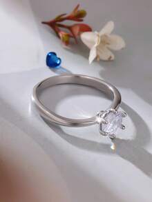 1 chiếc nhẫn thời trang tối giản, đa năng, thanh lịch, 6 chấu tròn, đính đá Cubic Zirconia tổng hợp, thích hợp cho nữ, dịp Lễ Tình nhân, đính hôn, đám cưới. - Bạc - Xem 4