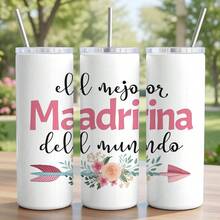 1 Pc 20oz Tumbler Cup Madrina Floral Arrow Design Artwork For Godmother Gift Idea Present For Baptism Christening Birthday Special Occasions With Pink Typography And Botanical Decorative Elements Daily Gift - 1 Pc - View 6
