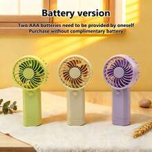 1 pieza Mini ventilador de mano, funciona con 2 pilas AAA (pilas no incluidas), viene con cordón. El tiempo de funcionamiento del ventilador depende de la capacidad de la batería, por favor compre baterías de alta capacidad. - Soporte de Mano - Ver 6