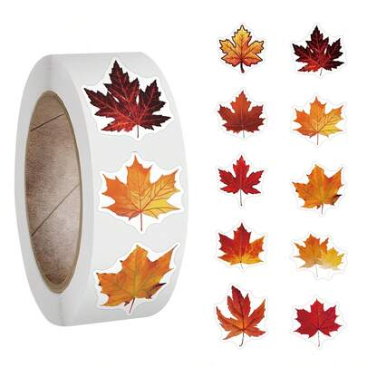 Rolo com 500 adesivos de folha de bordo, ideais para garrafas de água, scrapbooking, diários, laptops, etc. Perfeitos para lembrancinhas de festa, decoração de aniversários, paredes, envelopes, cartões de aniversário e felicitações.