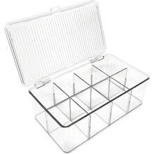Organizador de plástico transparente dividido (10.9 x 6.6 x 3.7 pulgadas) con tapa con bisagras y divisores extraíbles, caja api - como en la foto - Ver 2