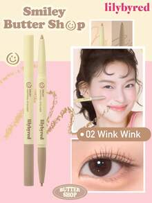 lilybyred Korean Style Eyeliner Pencil, Double-Ended Eyeliner & Highlighter Pencil, 2mm Flat Tip + 3mm Round Tip, Creamy Eyeliner, Gel Eyeliner, Metallic Tip, Easy To Use, Smooth & Vivid Color, Waterproof & Sweat-Proof, Korean Makeup - 02 Wink Wink - 查看 1