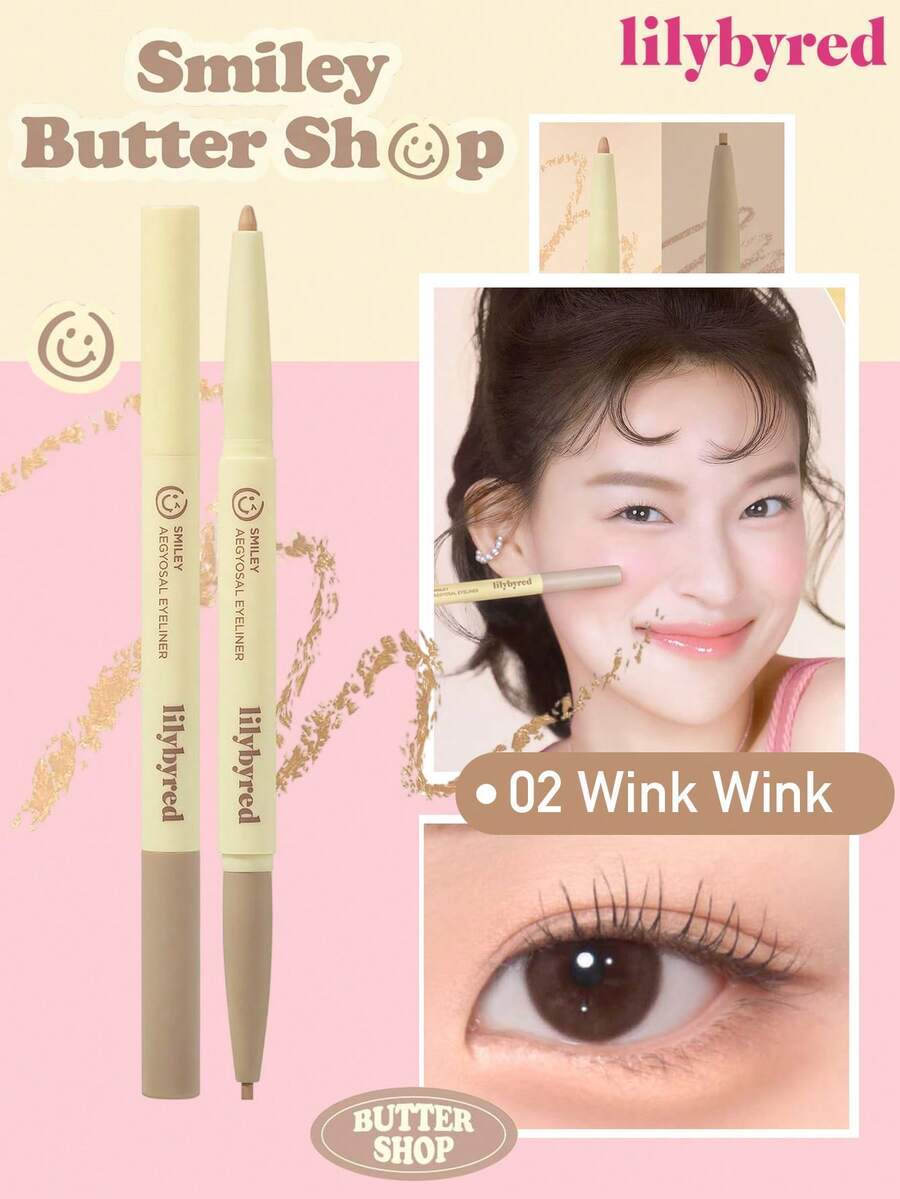 lilybyred Korean Style Eyeliner Pencil, Double-Ended Eyeliner & Highlighter Pencil, 2mm Flat Tip + 3mm Round Tip, Creamy Eyeliner, Gel Eyeliner, Metallic Tip, Easy To Use, Smooth & Vivid Color, Waterproof & Sweat-Proof, Korean Makeup - 02 Wink Wink - 查看 1