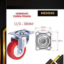 Jogo 12 Rodízios 1.1/4 E 1.1/2 Giratório 360 Graus Mesas Cadeiras Móveis Bancada Resistente Silencioso Premium - CARGA PESADA 1.1/2 VERMELHO - Visão 6