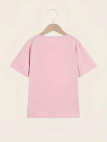 Mädchen-T-Shirt mit dem Aufdruck "Happy Back to School" – Lässiges Baumwoll-T-Shirt mit Rundhalsausschnitt, farbenfrohem Schulmotiv-Print, kurzen Ärmeln, ideal für den Sommer, mit Cartoon-Illustrationen - Pink - Übersicht 2