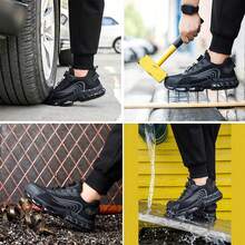 Unisex Steel Toe Safety Sneakers For Men And Women, Anti-Impact And Anti-Piercing Work Shoes,Comfortable Breathable Lightweight Safety Work Sneakers  Men,Rotary Button New Safety Shoes For Black,Lightweight & Anti-Slip Work Trainers With Air Cushion, Puncture-Proof & Smash-Resistant Design, Fashionable All-Season Shoes For Warehouse, Outdoor, Restaurant, Delivery & Training Use (For Women, This Size Is Slightly Larger, Please Choose Size 1.5 Smaller!) - 黑色 - 查看 7