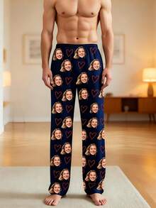 1 chiếc quần pajama in ảnh theo yêu cầu, phù hợp cho cả nam và nữ, có thể in hình thú cưng hoặc ảnh cặp đôi, là món quà lý tưởng cho kỷ niệm ngày cưới, Giáng sinh, v.v., cũng thích hợp để mặc hàng ngày. - Màu xanh lam - Xem 3