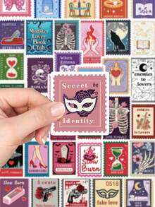 50pcs Book Trope Stamp Sticker Aesthetic Cool Decal For Phone Case Laptop Luggage Computer Fridge Closet Wallet Guitar Skateboard Magazine DIY Decal Sticker PVC HD Printing - 1 Set - View 5